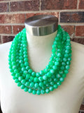 Green White Acrylic Big Bead Chunky Multi Strand Necklace - Alana