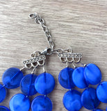 Cobalt Blue Lucite Acrylic Beaded Multi Strand Chunky Statement Necklace - Charlotte