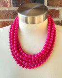 Hot Pink Acrylic Beaded Multi Strand Statement Necklace | Alana | DLD Jewelry