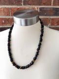 Mens Black Wood Tigers Eye Beaded Stone Long Necklace - Mason