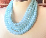 Light Blue Faceted Lucite Acrylic Bead Chunky Statement Necklace - Angelina