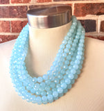 Light Blue Faceted Lucite Acrylic Bead Chunky Statement Necklace - Angelina