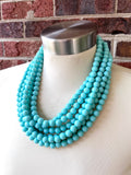 Blue Green Acrylic Lucite Bead Chunky Multi Strand Statement Necklace - Alana