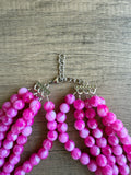 Fuchsia Pink White Acrylic Lucite Big Bead Chunky Multi Strand Necklace - Alana