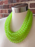 Light Green Acrylic Lucite Bead Chunky Multi Strand Statement Necklace - Alana