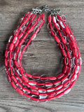Clear Red Beaded Lucite Chunky Multi Strand Statement Necklace - Lauren