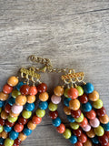 Multi Color Acrylic Bead Chunky Multi Strand Statement Necklace - Alana