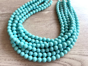 Blue Green Acrylic Lucite Bead Chunky Multi Strand Statement Necklace - Alana
