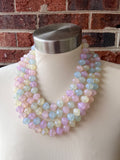 Pastel Multi Color Lucite Acrylic Bead Chunky Multi Strand Statement Necklace - Lorelai