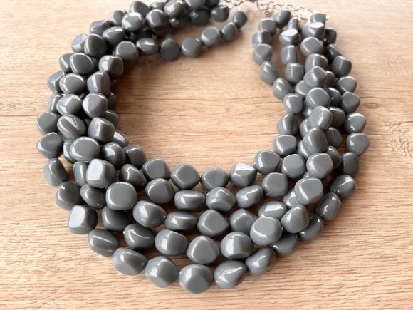 Gray Lucite Acrylic Beaded Chunky Multi Strand Statement Necklace - Julianna