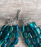 Teal Green Blue Beaded Lucite Chunky Multi Strand Statement Necklace - Lauren