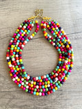 Multi Color Beaded Chunky Stone Multi Strand Statement Necklace - Michelle