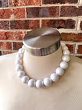 White Pearl Choker Acrylic Beaded Short Lucite Statement Necklace - Betty