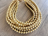 Gold Shiny Acrylic Beaded Multi Strand Statement Necklace - Alana