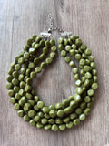 Olive Green Lucite Acrylic Beaded Chunky Multi Strand Statement Necklace - Julianna