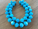 Turquoise Blue Chunky Beaded Multi Strand Acrylic Statement Necklace - Ashley