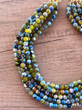 Green Blue Statement Beaded Chunky Faceted Stone Necklace - Tara