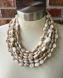 Cream Brown Acrylic Beaded Multi Strand Statement Necklace - Missy