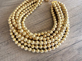 Gold Shiny Acrylic Beaded Multi Strand Statement Necklace - Alana