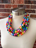 Multi Color Acrylic Big Bead Chunky Lucite Statement Necklace - Alana