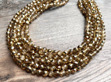 Gold Crystal Faceted Beaded Multi Strand Chunky Statement Necklace - Rebecca