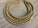 Gold Matte Smaller Bead Acrylic Chunky Multi Strand Statement Necklace - Michelle