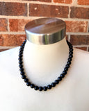 Black Matte Acrylic Beaded Multi Strand Statement Necklace - Alana