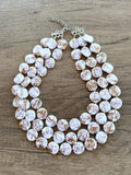 White Gold Acrylic Beaded Chunky Statement Necklace - Charlotte