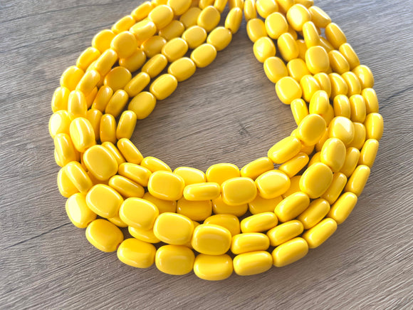 Yellow Womens Statement Acrylic Lucite Beaded Chunky Necklace- Lauren