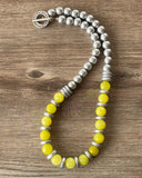 Yellow Silver Statement Long Bead Chunky Jade Necklace - Mollie