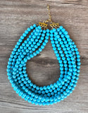 Carolina Blue Acrylic Lucite Bead Chunky Multi Strand Statement Necklace - Alana