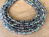 Blue Gray Crystal Faceted Beaded Multi Strand Chunky Statement Necklace - Rebecca