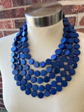 Royal Blue Wood Bead Multi Strand Chunky Womens Statement Necklace - Charlotte