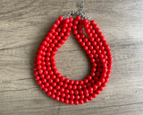 Red Orange Acrylic Big Beaded Chunky Multi Strand Necklace - Alana