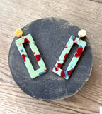 Light Blue Green Red Statement Big Lucite Geometric Acrylic Large Earrings - Louise