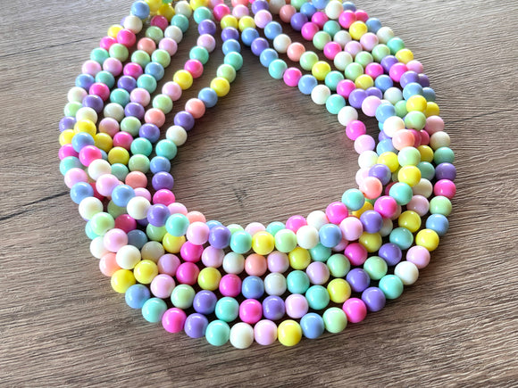 Pastel Multi Color Acrylic Lucite Bead Chunky Statement Necklace - Alana