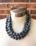 Gray Acrylic Beaded Chunky Multi Strand Statement Necklace - Julianna