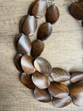 Brown Wood Beaded Boho Statement Chunky Multi Strand Necklace - Miranda