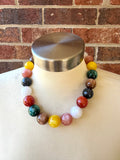 Multi Color Acrylic Beaded Choker Statement Necklace - Betty