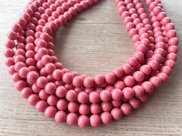 Rose Pink Acrylic Lucite Bead Chunky Statement Necklace - Alana