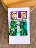 Green White Black Acrylic Lucite Dangle Womens Statement Earrings - Nevaeh