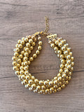 Shiny Gold Choker Big Beaded Acrylic Chunky Multi Strand Statement Necklace - Alana