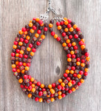 Fall Colors Rhinestone Beaded Acrylic Chunky Statement Necklace - Emma