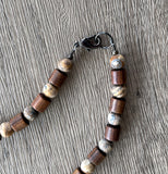 Wood Brown Tan Matte Stone Beaded Long Short Surfer Mens Necklace - Terrance