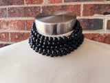 Black Choker Matte Beaded Acrylic Chunky Multi Strand Statement Necklace - Alana