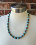 Mens Turquoise Brown Wood Gemstone Beaded Necklace | Terrance | DLD Jewelry