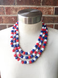 Red White Blue Star Acrylic Beaded Statement Necklace