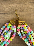 Pastel Heart Acrylic Bead Multi Strand Valentines Statement Necklace