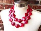 Red Acrylic Bead Chunky Multi Strand Statement Necklace - Krista