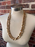 Gold Long Wood Beaded Wooden Boho Single Strand Statement Necklace - Nicoline